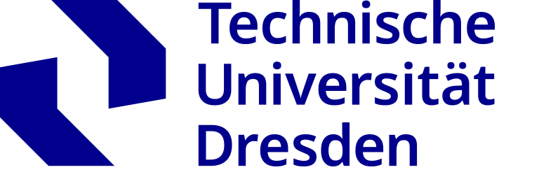 KI generiert: Das Bild zeigt das Logo der Technischen Universität Dresden mit einem grafischen Element links und dem Schriftzug "Technische Universität Dresden" in Blau. Es stellt das offizielle Logo der Universität dar.