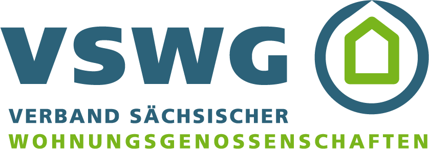 KI generiert: Das Bild zeigt das Logo des "Verbandes Sächsischer Wohnungsgenossenschaften" (VSWG). Es besteht aus dem Schriftzug "VSWG" und einer grafischen Darstellung eines stilisierten Hauses in einem Kreis.